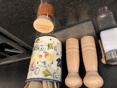 engraved lid of spice jar in kitchen