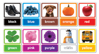 10 colors along with objects that are commonly associated with those colors.  