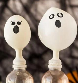 ghost balloons on water bottles