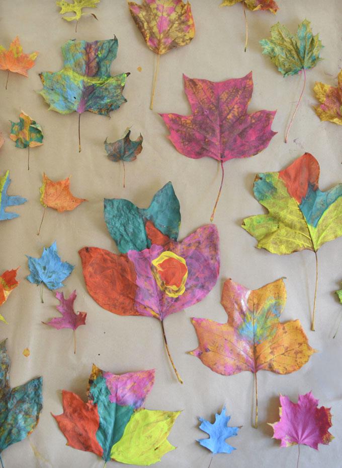 Leaves painted in variety of colors.  