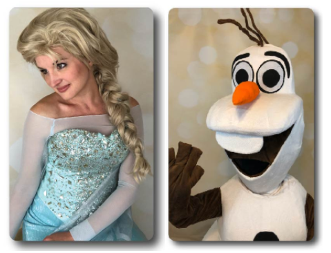 Actors dressed up as Elsa and Olaf from Frozen