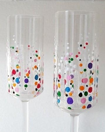 Colorfully painted champagne flutes