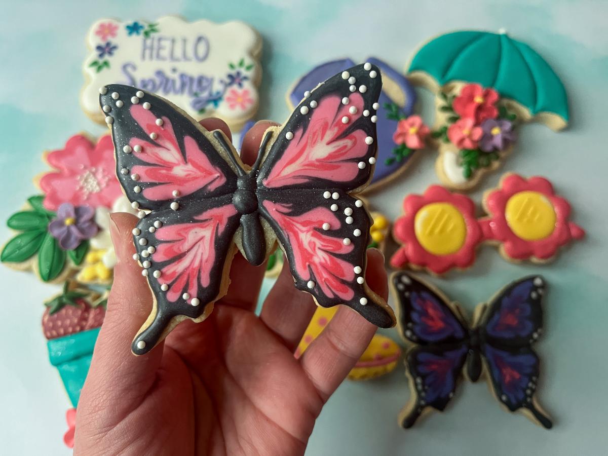 decorated cookies, spring theme with butterflies